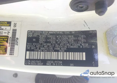 2010 Toyota Tundra Grade 5.7L V8 z USA, uszkodzony, nr VIN 5TFDW5F10AX111024